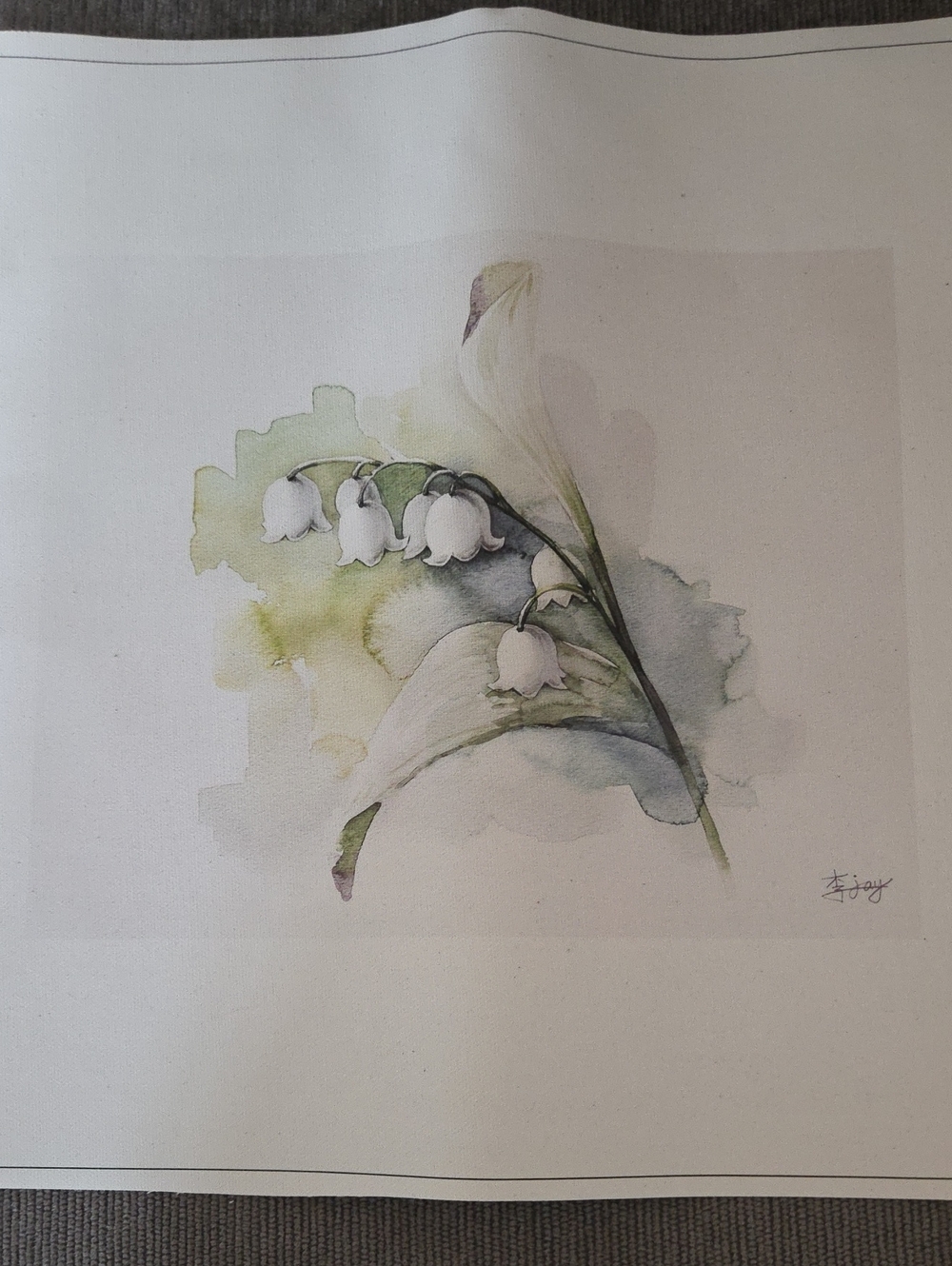 Floral Lily of the Valley Watercolor Print - White and Green